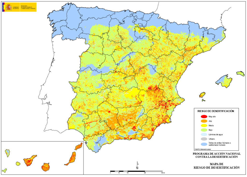 Mapa de riesgo de desertificación en España