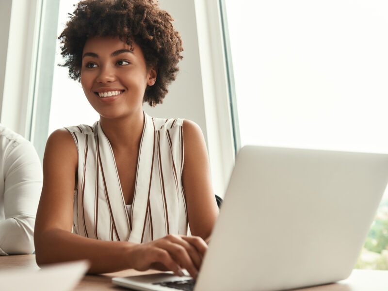 Woman working on laptop