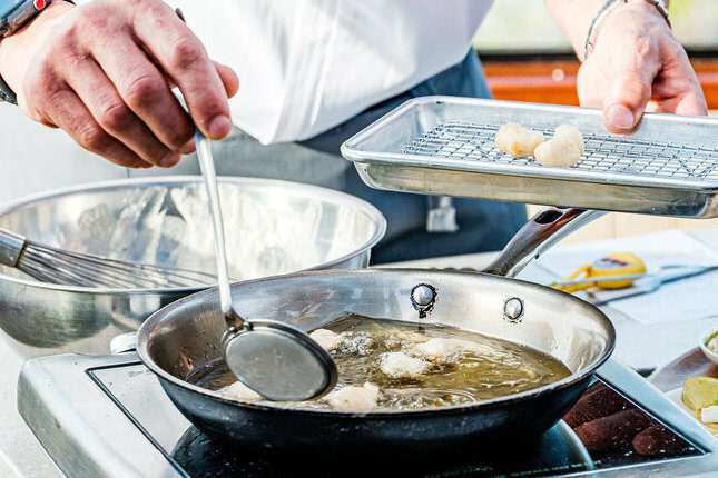 BlueNalu chef cooking cultivated seafood
