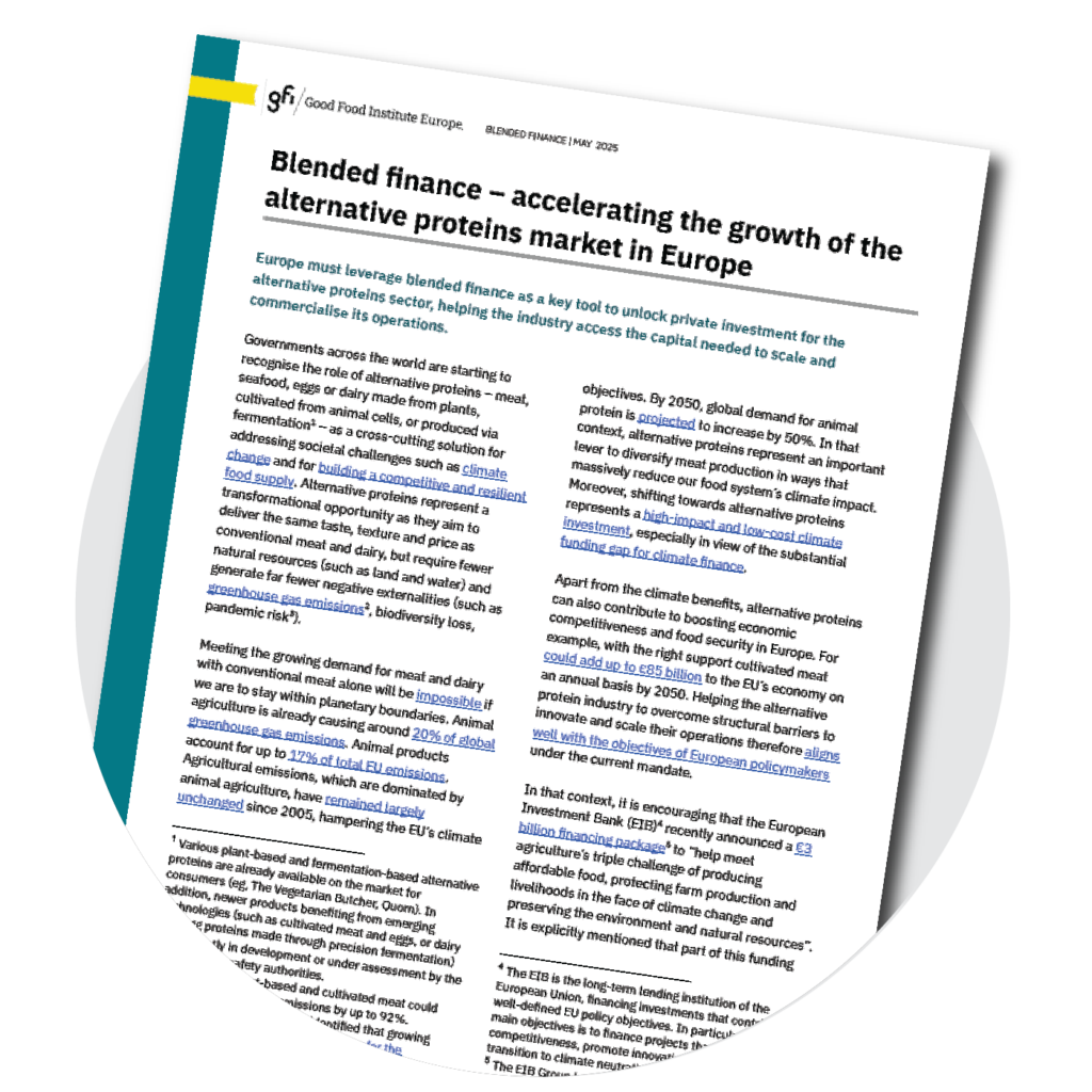 Image of the cover of the blended finance for alternative proteins report