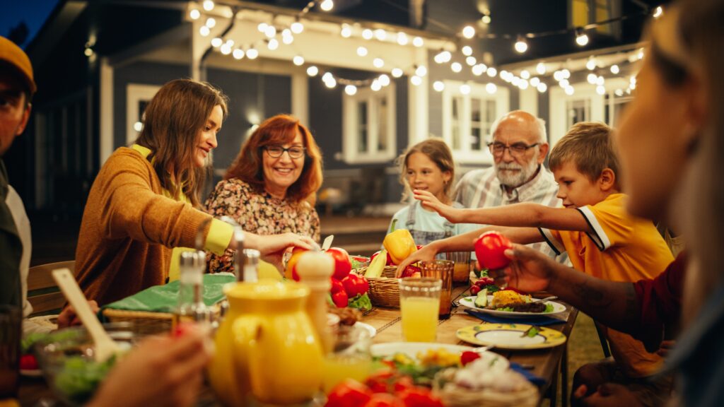 Family sharing a healthy balanced meal