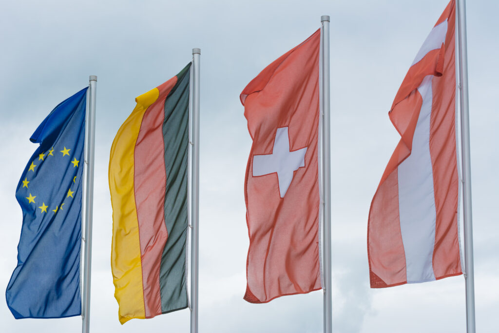 Flags of the EU, Germany, Switzerland and Austria
