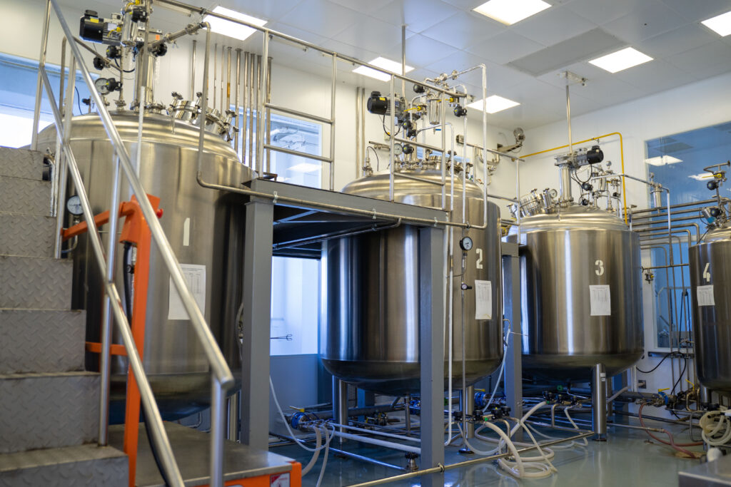 Image of large fermentors used for fermentation at scale. 